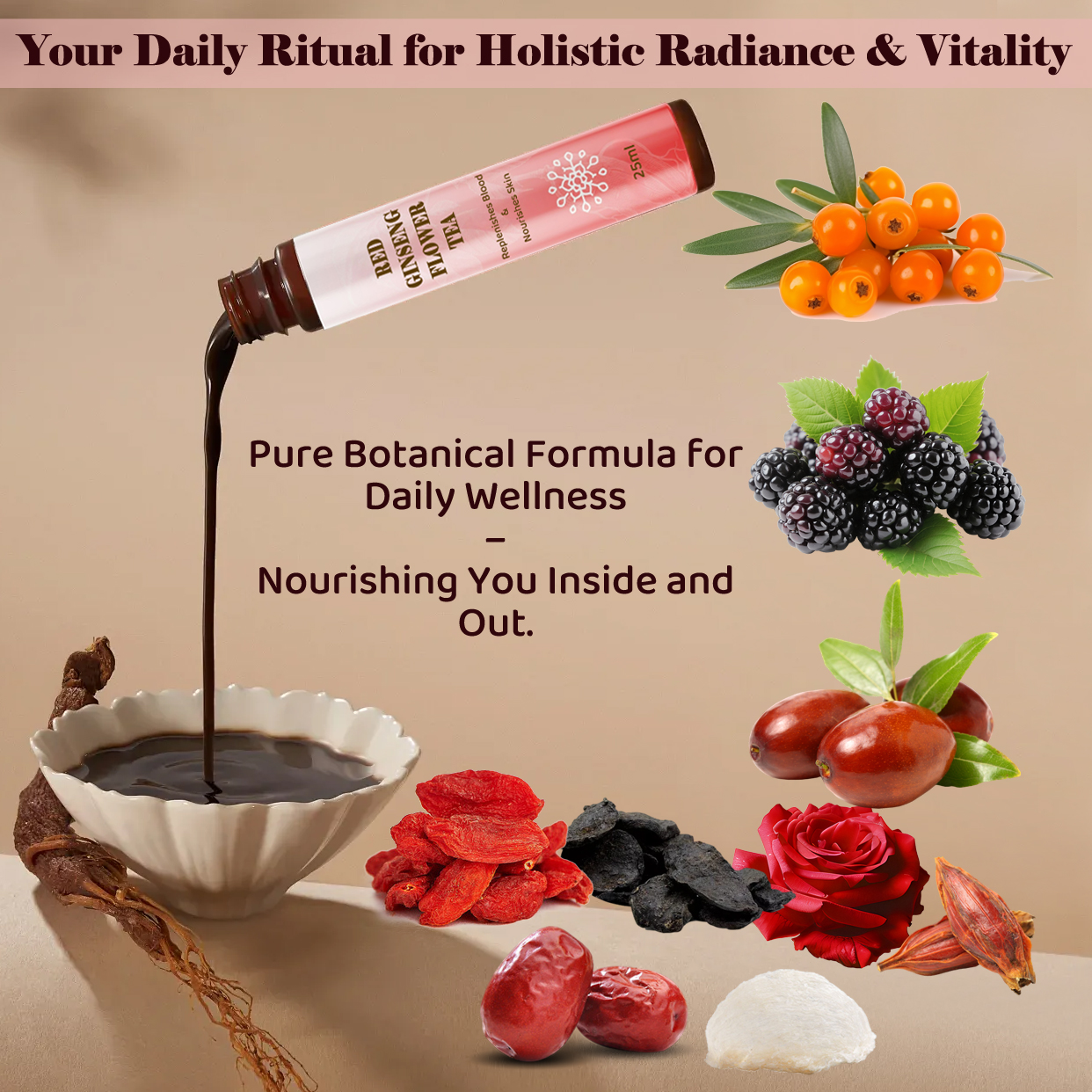 Ingredientes do chá de flor de ginseng vermelho