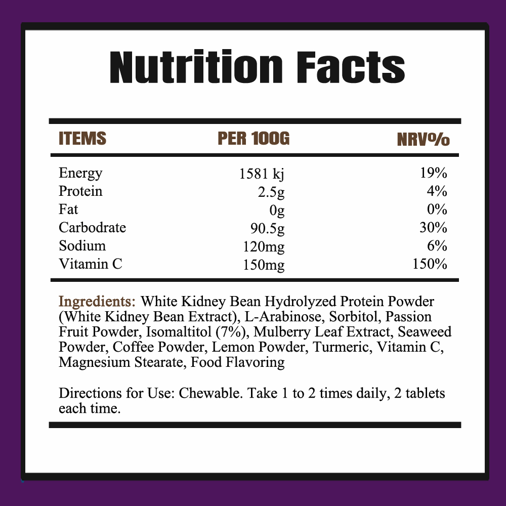 Comprimidos mastigáveis de feijão branco